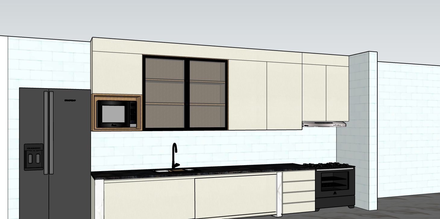 Projeto 3D de cozinha planejada feito no SketchUp