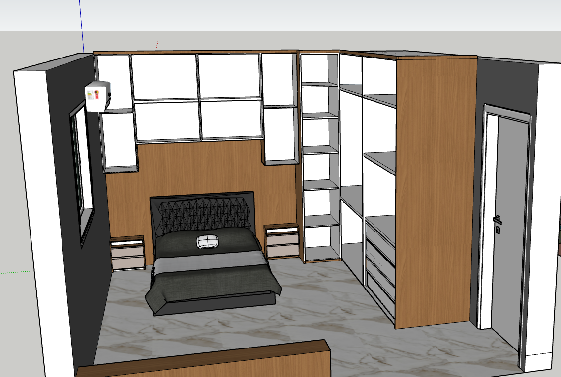 Projeto 3D de quarto planejado feito no SketchUp